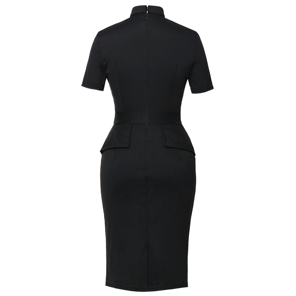 Blessume Women's Short Sleeve Clergy Peplum Pencil Dress with Tab Collar