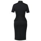 Blessume Women's Short Sleeve Clergy Peplum Pencil Dress with Tab Collar