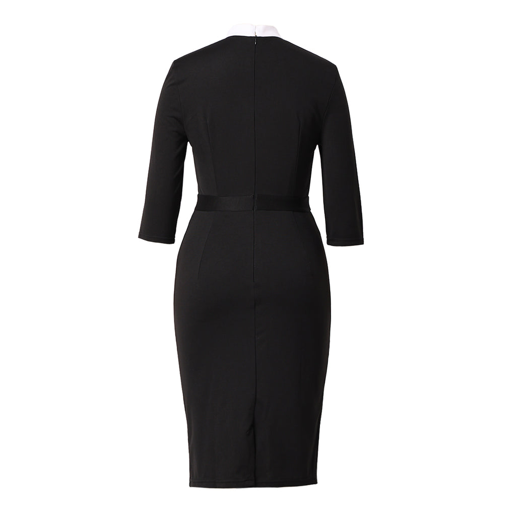Blessume Women's 3/4 Sleeve Ruched Clergy Pencil Dress with Side Ruffle