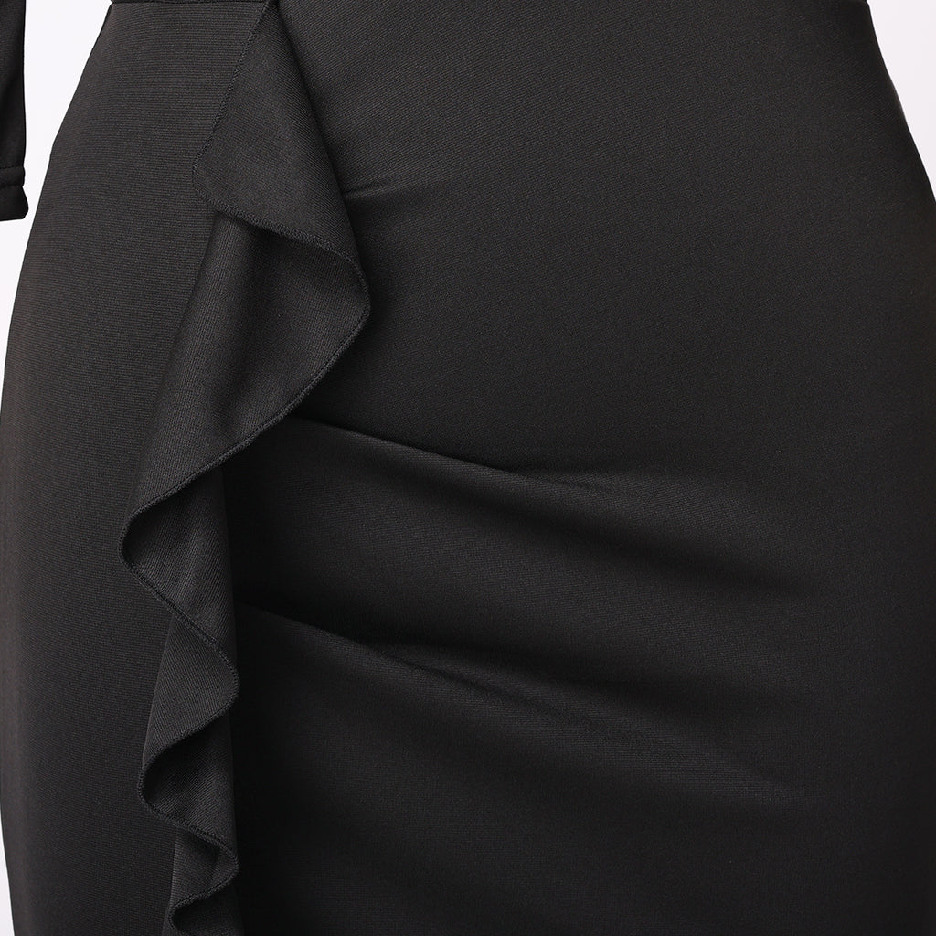 Blessume Women's 3/4 Sleeve Ruched Clergy Pencil Dress with Side Ruffle