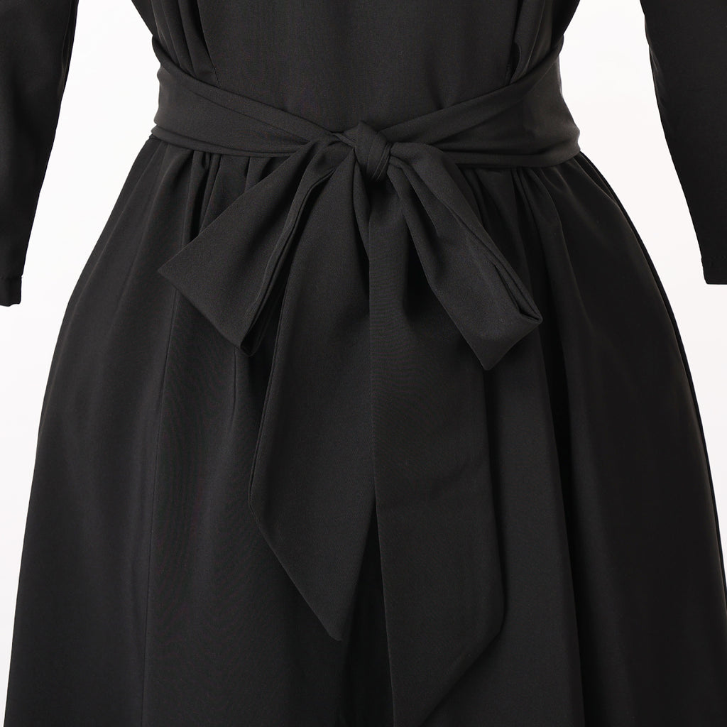Blessume Women's Clergy Maxi Dress Elegant A-Line with Tab Collar & Waist Tie