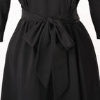 Blessume Women's Clergy Maxi Dress Elegant A-Line with Tab Collar & Waist Tie