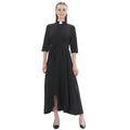 Blessume Women's Clergy Maxi Dress Elegant A-Line with Tab Collar & Waist Tie
