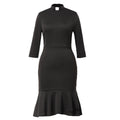 Blessume Women's Clergy Fishtail Dress Elegant 3/4 Sleeve with Tab Collar