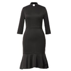Blessume Women's Clergy Fishtail Dress Elegant 3/4 Sleeve with Tab Collar