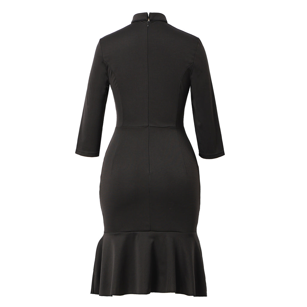 Blessume Women's Clergy Fishtail Dress Elegant 3/4 Sleeve with Tab Collar