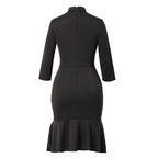 Blessume Women's Clergy Fishtail Dress Elegant 3/4 Sleeve with Tab Collar
