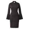 Blessume Women's Clergy Pencil Dress Bell-Sleeved with Tab Collar