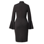 Blessume Women's Clergy Pencil Dress Bell-Sleeved with Tab Collar