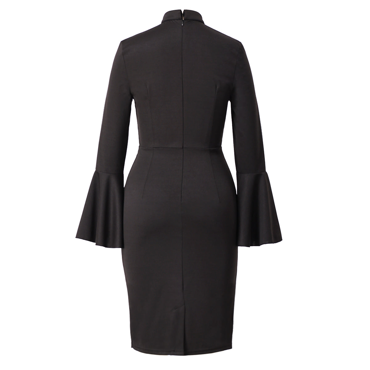 Blessume Women's Clergy Pencil Dress Bell-Sleeved with Tab Collar