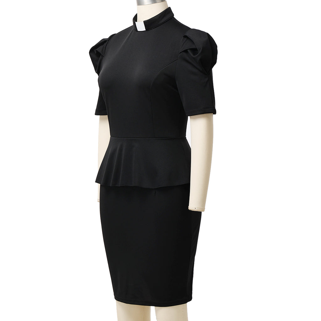 Blessume Ruffle & Lantern-Sleeves Clergy Pencil Dress