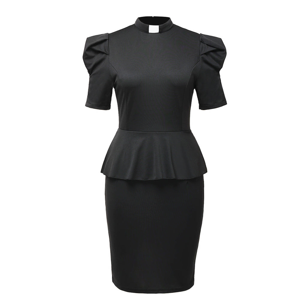 Blessume Ruffle & Lantern-Sleeves Clergy Pencil Dress