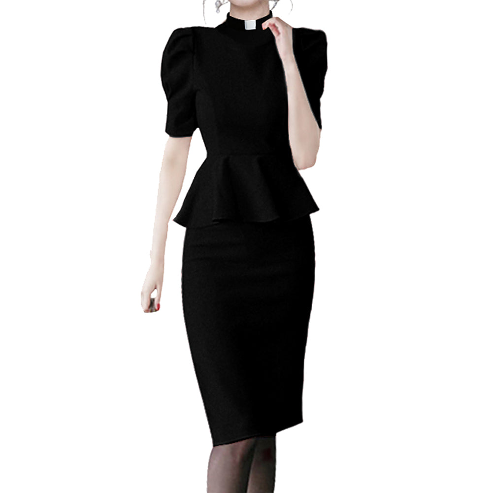 Blessume Ruffle & Lantern-Sleeves Clergy Pencil Dress