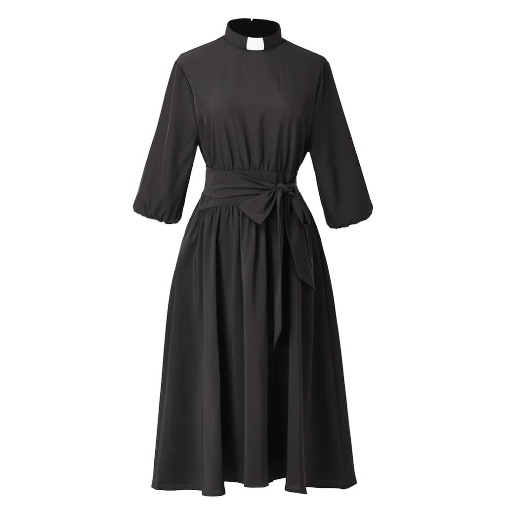 Blessume Clergy A-Line Dress 3/4 Sleeve with Tab Collar & Waist Tie