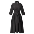 Blessume Clergy A-Line Dress 3/4 Sleeve with Tab Collar & Waist Tie