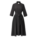 Blessume Clergy A-Line Dress 3/4 Sleeve with Tab Collar & Waist Tie