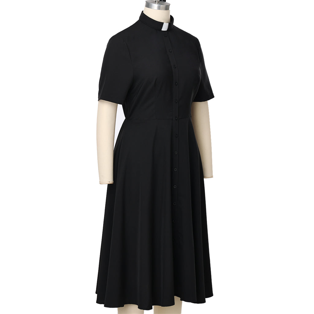 Blessume Women's Button-Front Clergy Dress with Tab-Collar