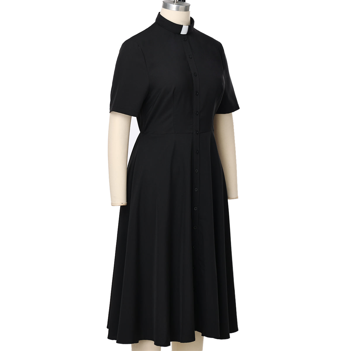 Blessume Women's Button-Front Clergy Dress with Tab-Collar