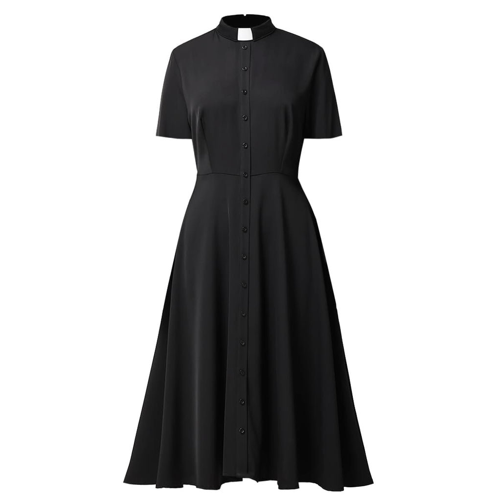 Blessume Women's Button-Front Clergy Dress with Tab-Collar