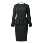 Blessume Women's Clergy Peplum Pencil Dress Long Sleeve with Full Collar