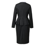 Blessume Women's Clergy Peplum Pencil Dress Long Sleeve with Full Collar