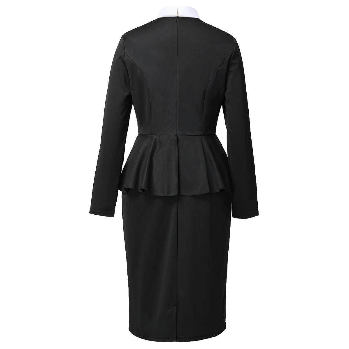 Blessume Women's Clergy Peplum Pencil Dress Long Sleeve with Full Collar