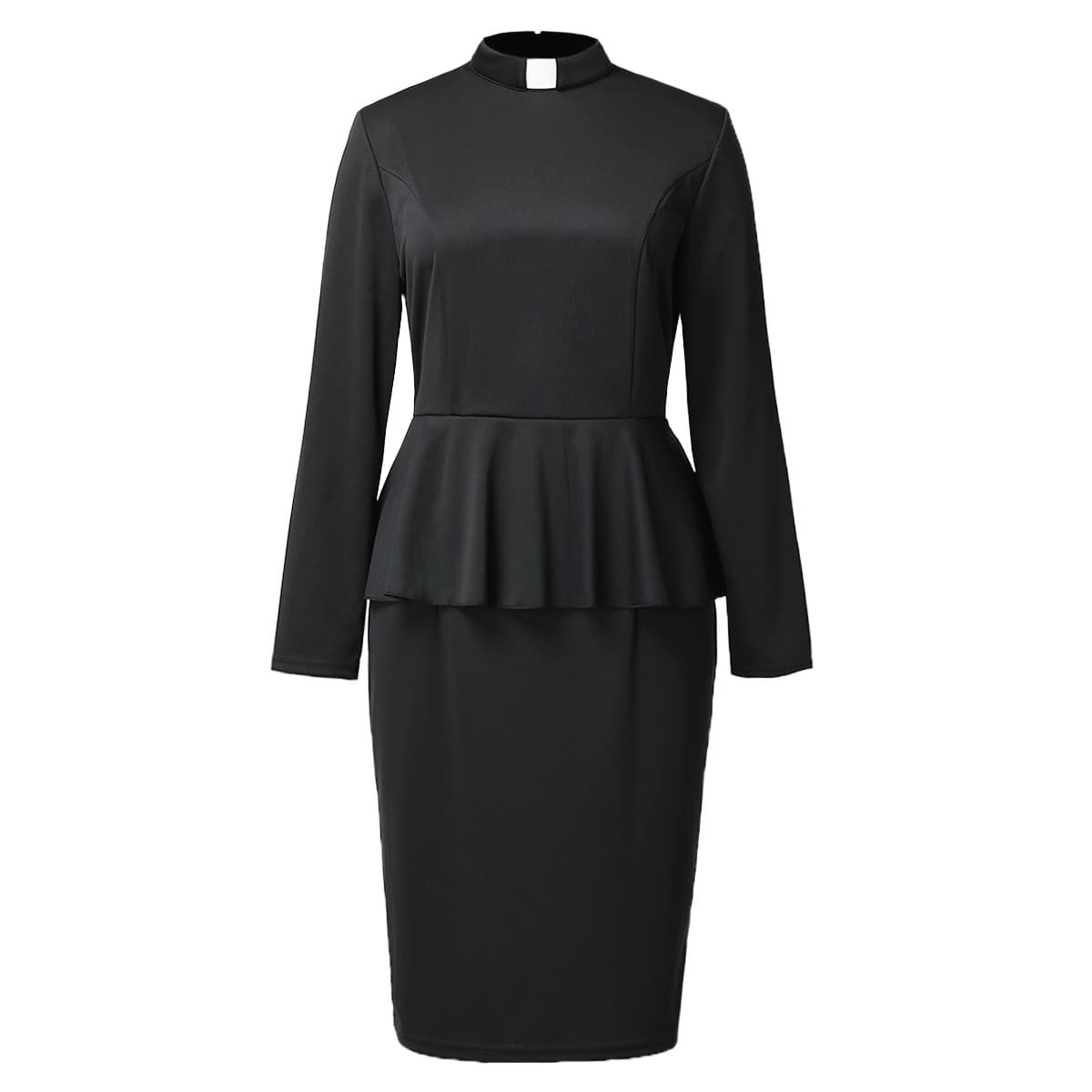 Clergy Dress with Tab Collar | Flared Waist & Long Sleeve