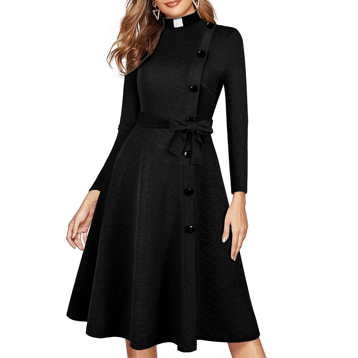 Blessume Women's Side Button Clergy Dress with Tab Collar