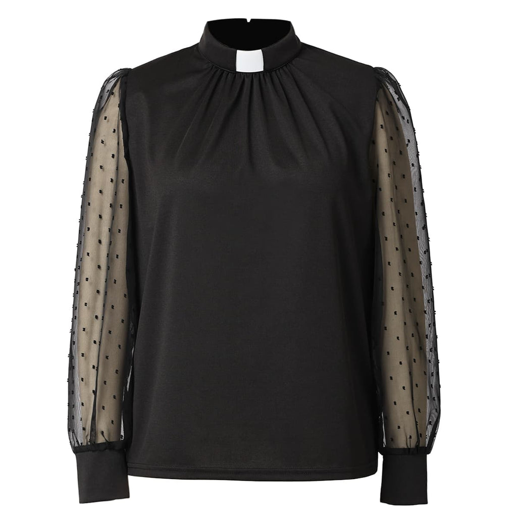 Blessume Polka-Dot & Long-Sleeved Semi-Sheer Blouse