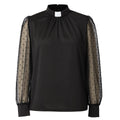Blessume Women's Long Sleeve Clergy Blouse Mesh Lantern Sleeve Shirt with Tab-Collar