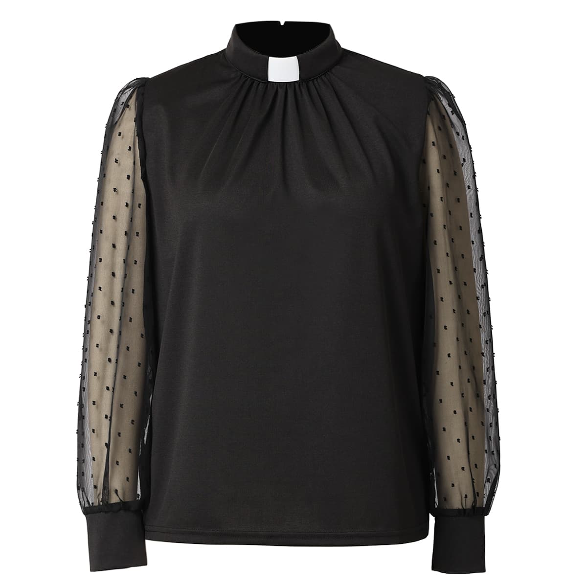 Blessume Polka-Dot & Long-Sleeved Semi-Sheer Blouse