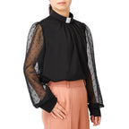 Blessume Polka-Dot & Long-Sleeved Semi-Sheer Blouse