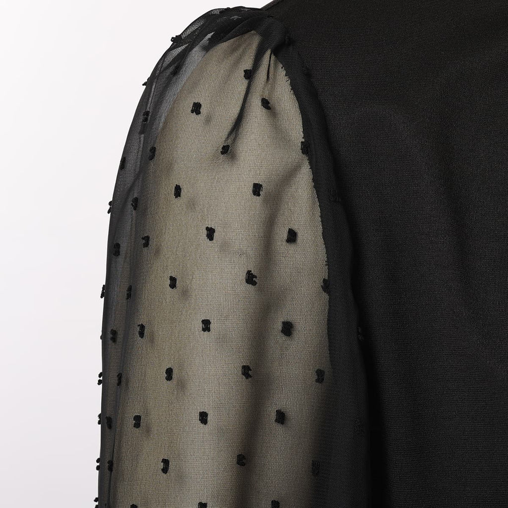 Blessume Polka-Dot & Long-Sleeved Semi-Sheer Blouse