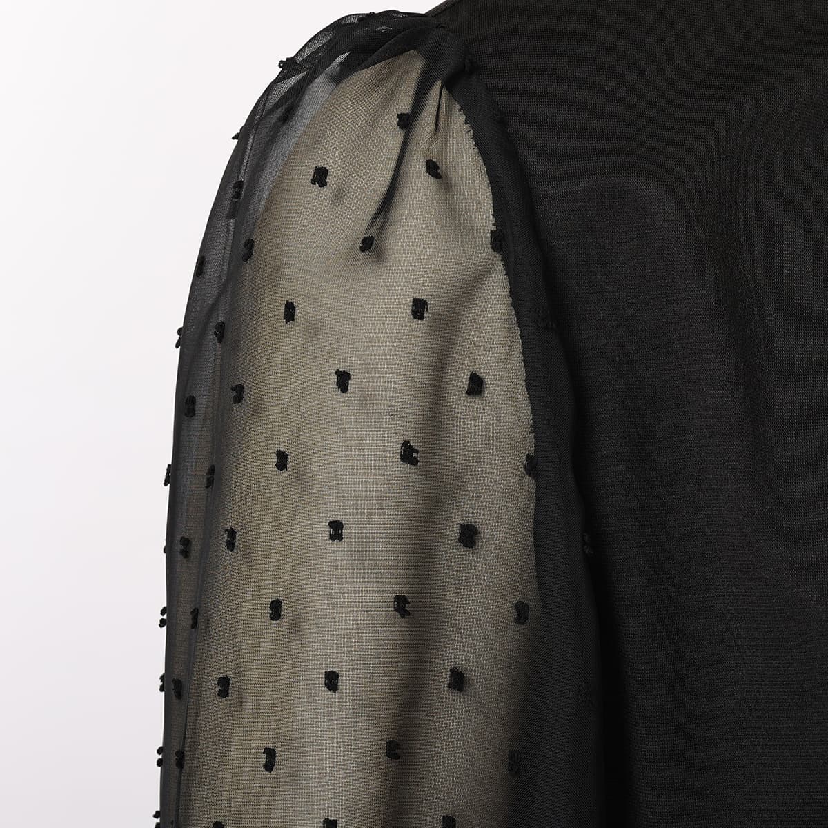 Blessume Polka-Dot & Long-Sleeved Semi-Sheer Blouse