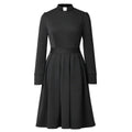 Blessume Women's Pleated A-Line Long Sleeve Clergy Dress with Tab-Collar