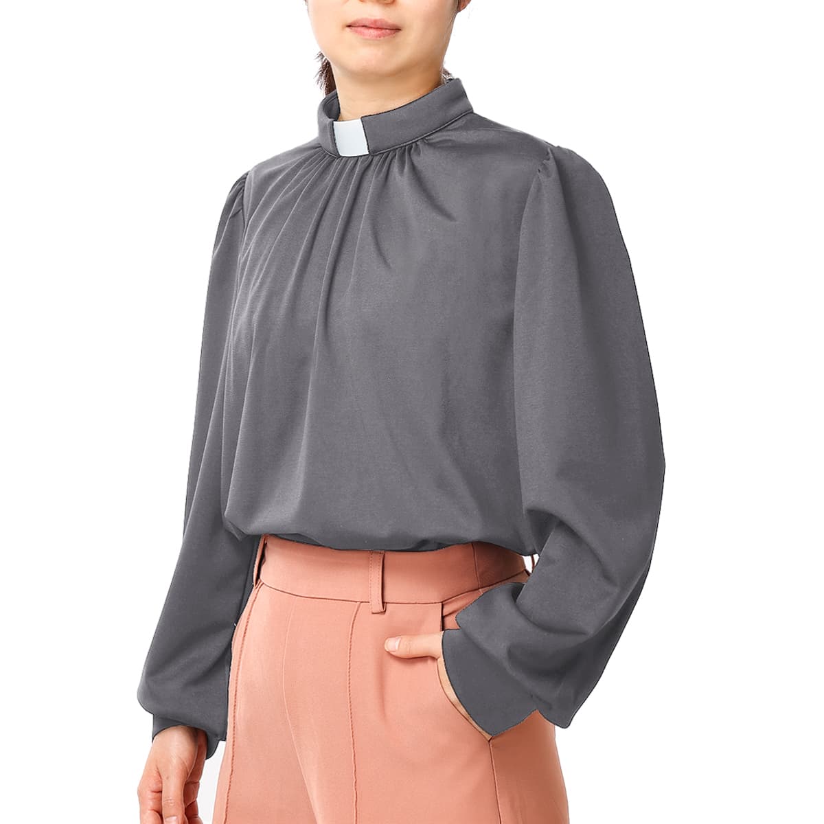 Blessume Gathered-Front & Tab-Collar Clergy Blouse