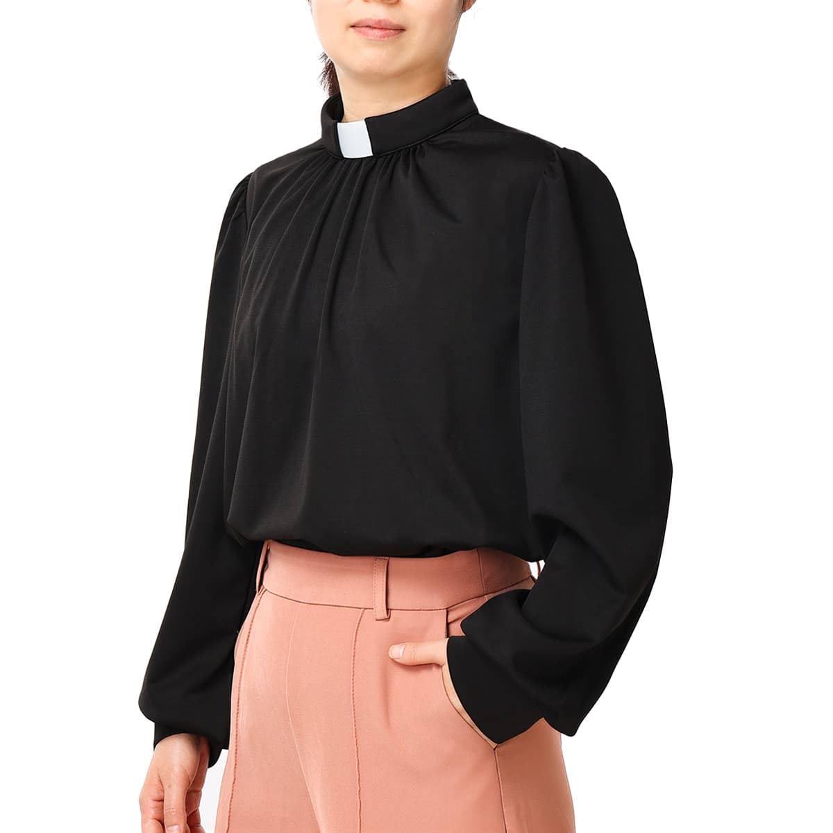 Blessume Gathered-Front & Tab-Collar Clergy Blouse