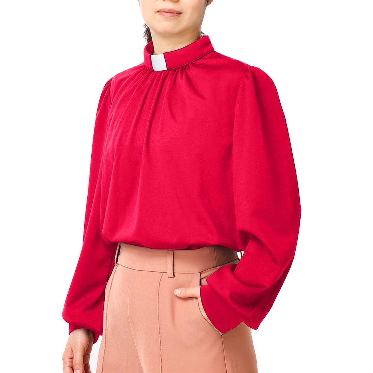 Blessume Gathered-Front & Tab-Collar Clergy Blouse