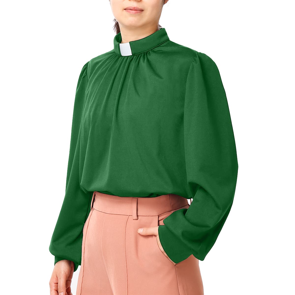 Blessume Gathered-Front & Tab-Collar Clergy Blouse