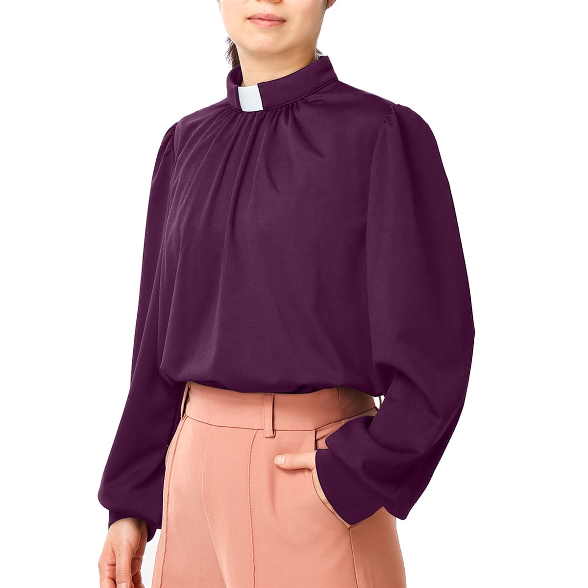 Blessume Front Pleated & Tab-Collar Clergy Blouse