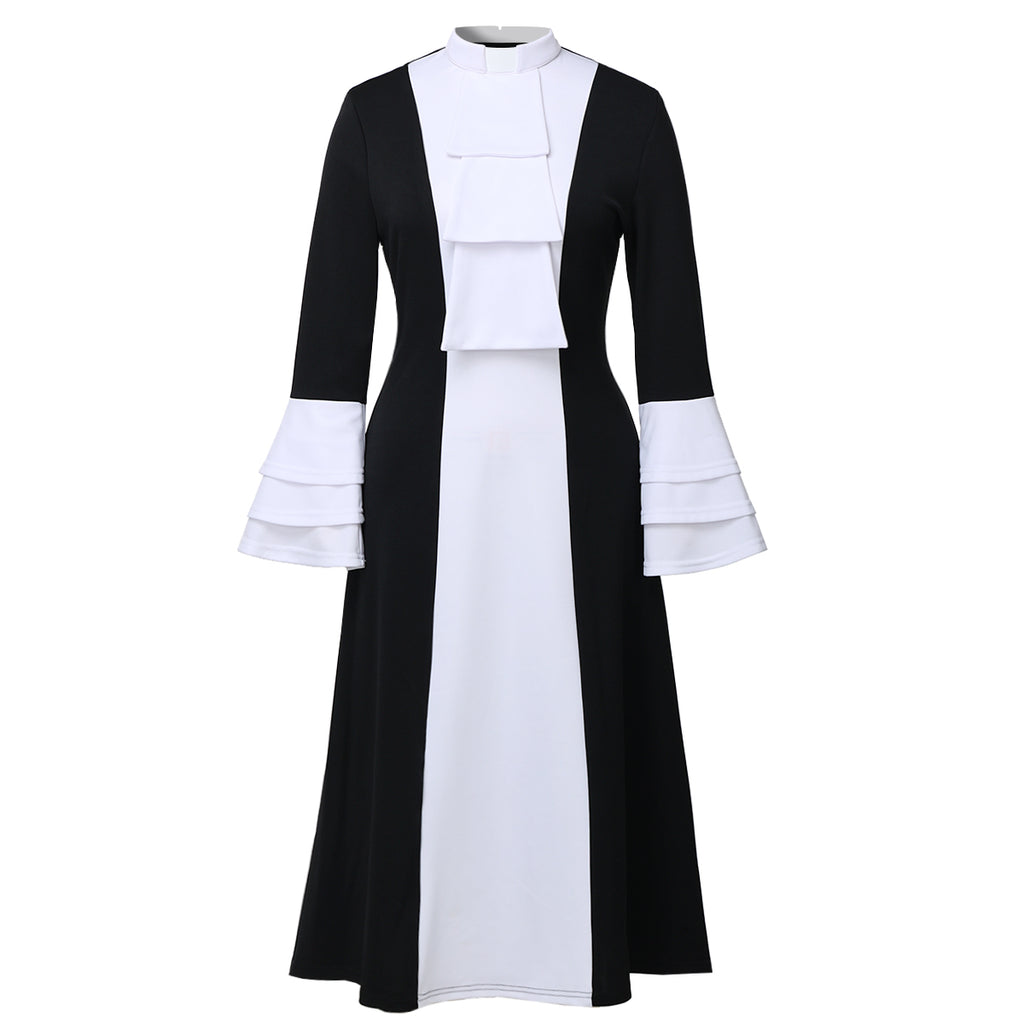 Blessume Color-Block & Bell-Sleeve Clergy Dress