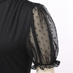 Blessume Mesh Lantern-Sleeved & Tab Collar Slim Clergy Blouse