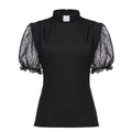 Blessume Mesh Lantern-Sleeved & Tab Collar Slim Clergy Blouse