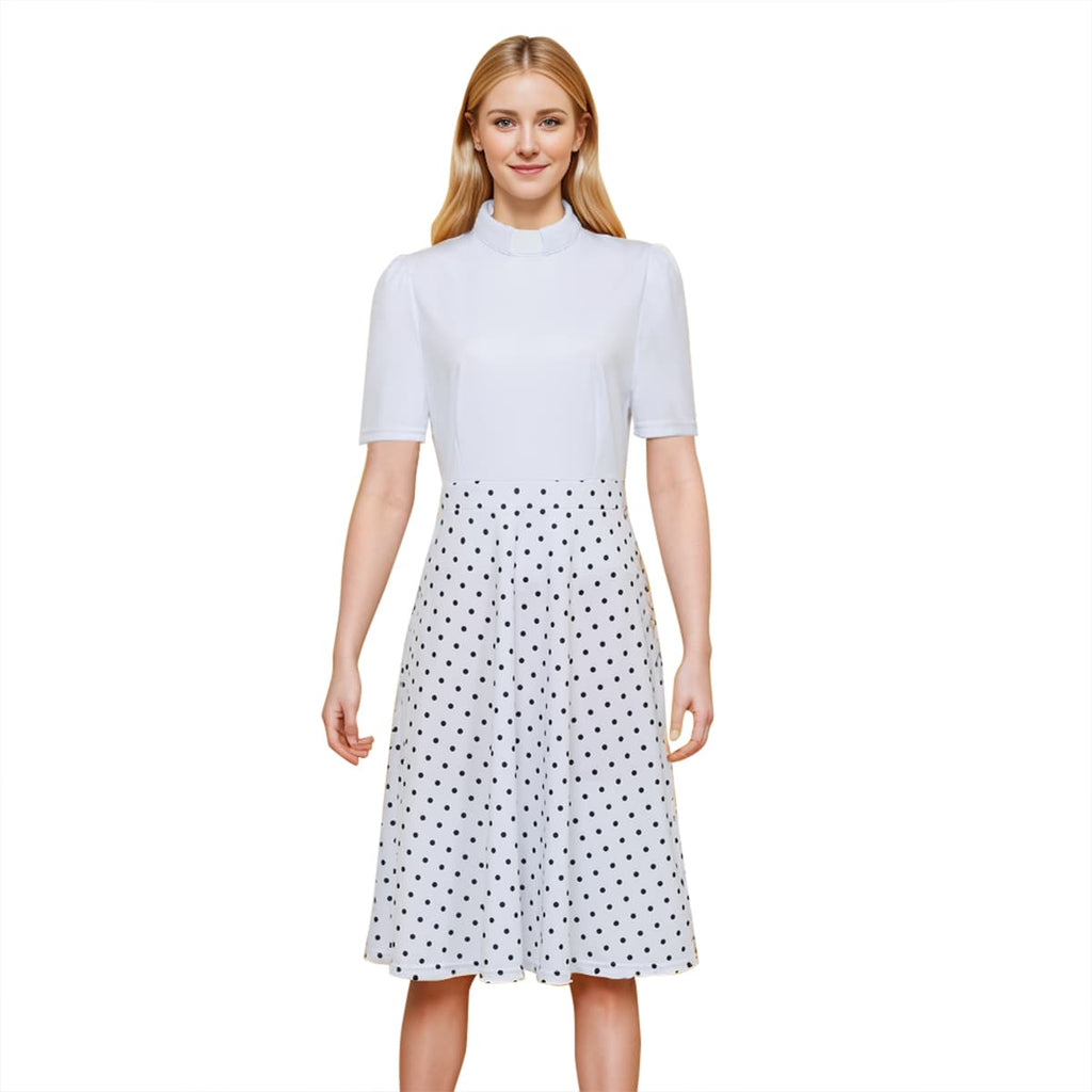 Blessume Polka-Dot & A-Line Clergy Tab-Collar Dress