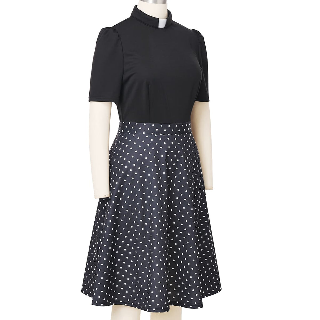 Blessume Polka-Dot & A-Line Clergy Tab-Collar Dress