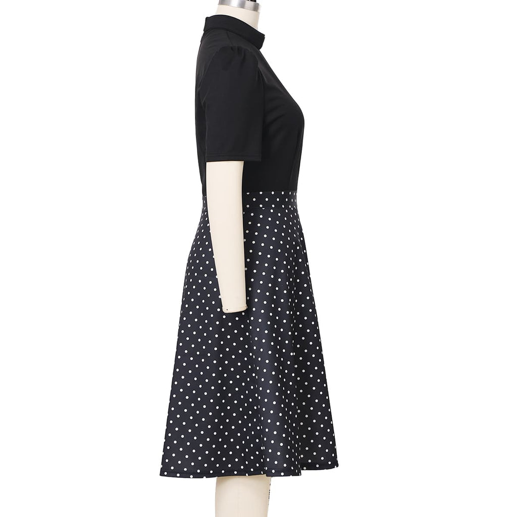 Blessume Polka-Dot & A-Line Clergy Tab-Collar Dress