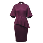 Blessume Women's Peplum Waist Lantern Sleeve Clergy Dress