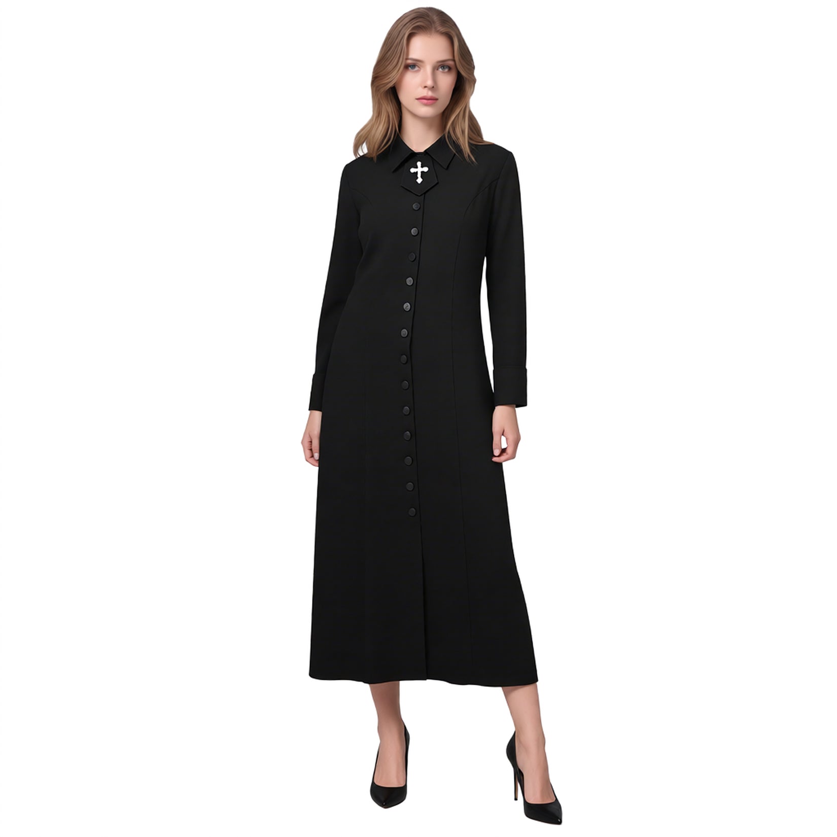 Blessume Stand-Collar & Cross-Embellished Clergy Robe