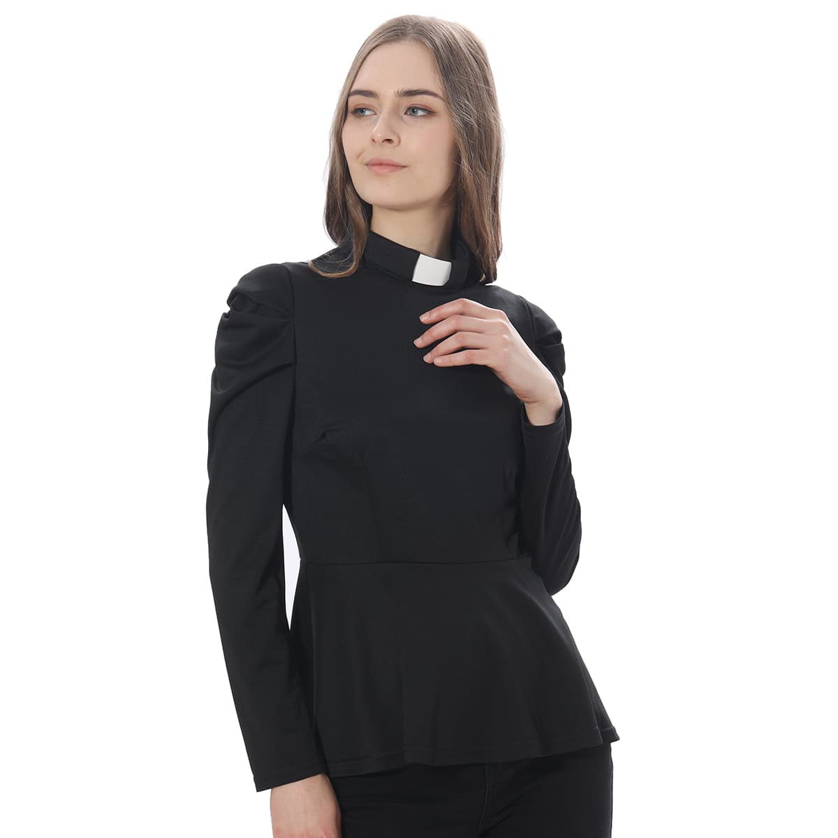 Blessume Ruffled-Hem & Slim-Fit Clergy Summer Blouse