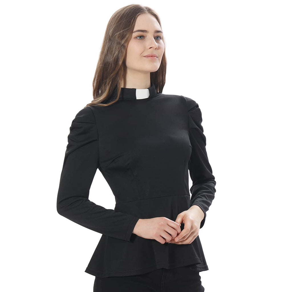 Blessume Ruffled-Hem & Slim-Fit Clergy Summer Blouse